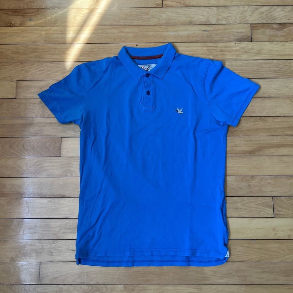 Chevignon Togs League Slim Fit Blue Pique Polo Shirt Duck Logo Mens Small